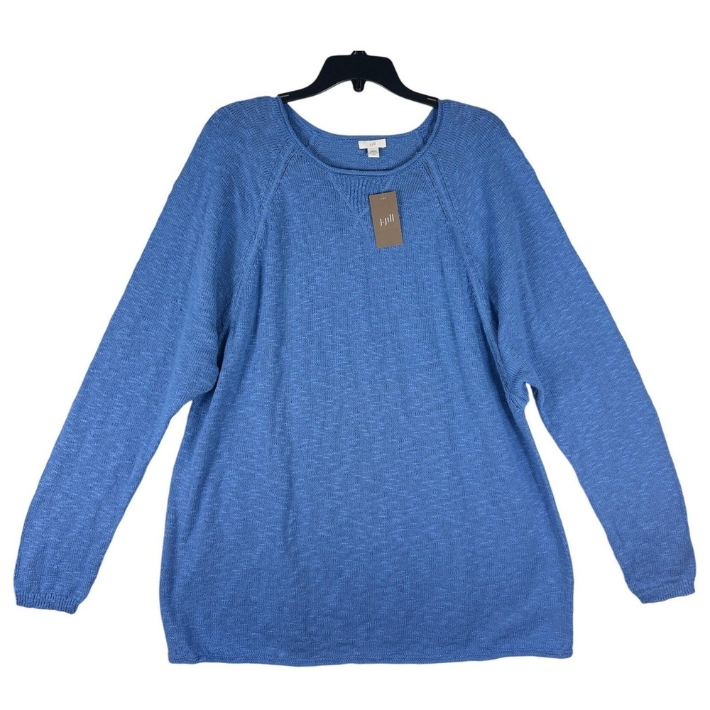 J. Jill Cobalt Blue 100% Cotton Raglan Long Sleeve Sweater Tall Large 235383 NWT